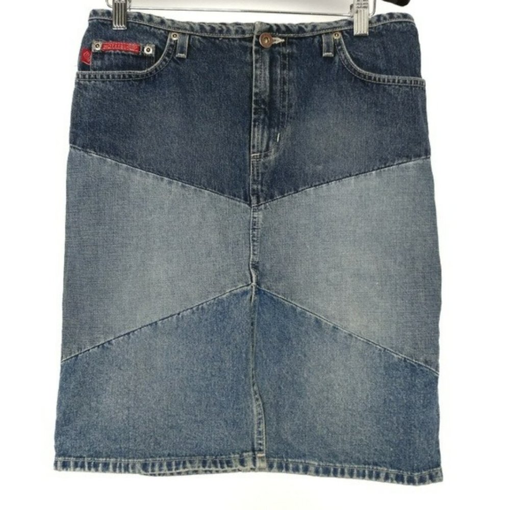 Vintage HotKiss Colorblock Patchwork Denim Pencil Skirt Sz 5 E09